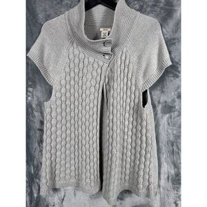 Izod Womens Cardigan Cable Knit Gray Sweater With Button Collar